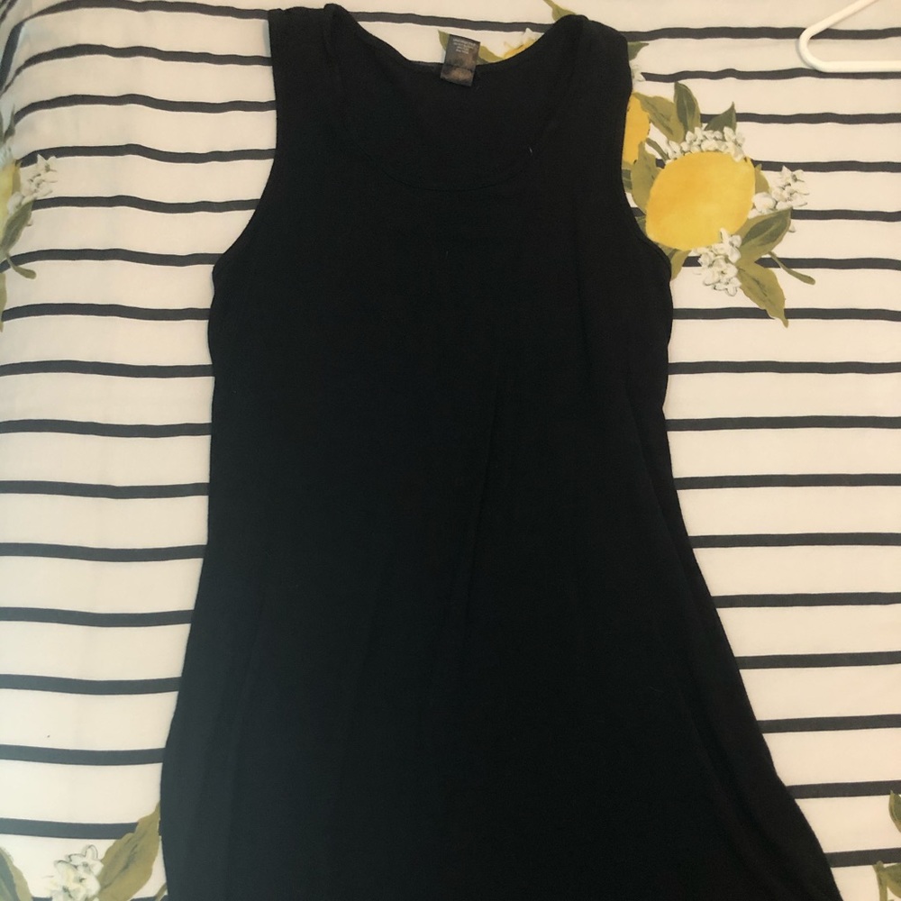 Black cotton mini dress.